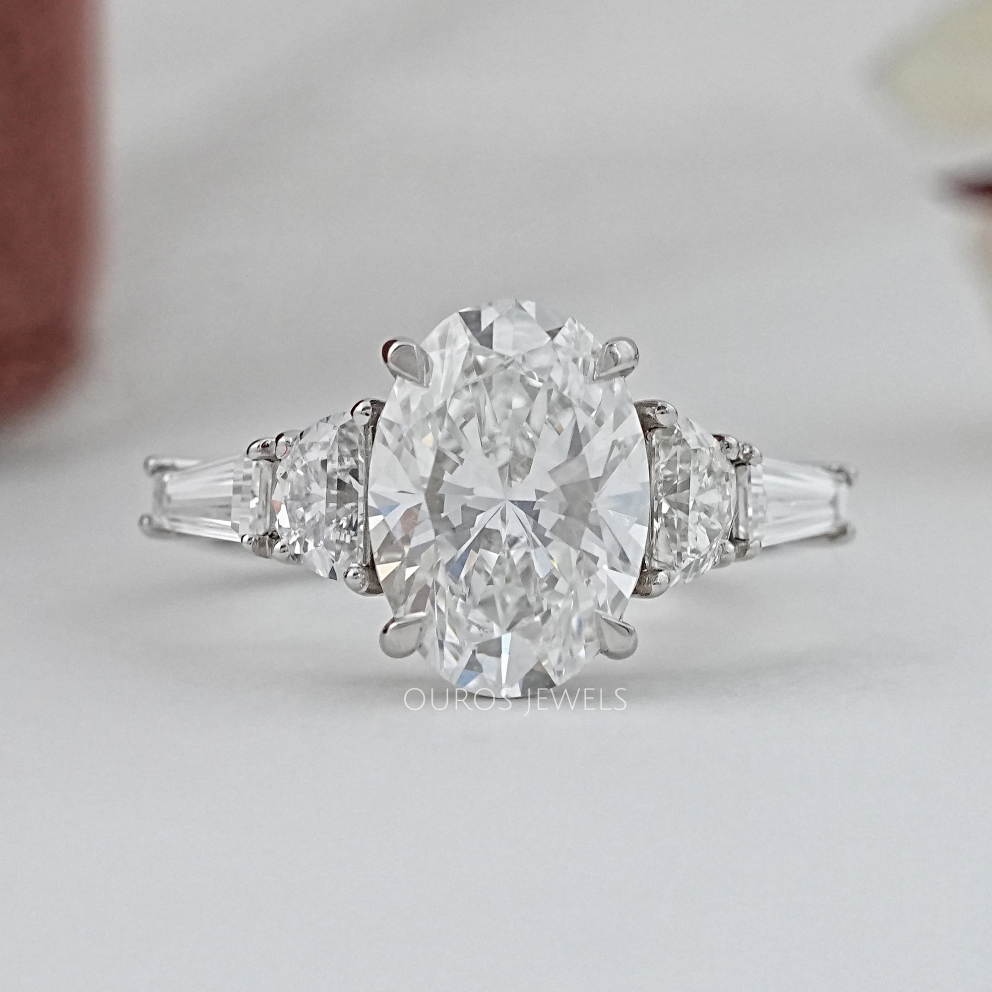 Oval And Half Moon Diamond Five Stone Engagement Ring Rings