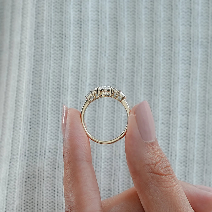 Oval And Baguette Diamond Five Stone Engagement Ring