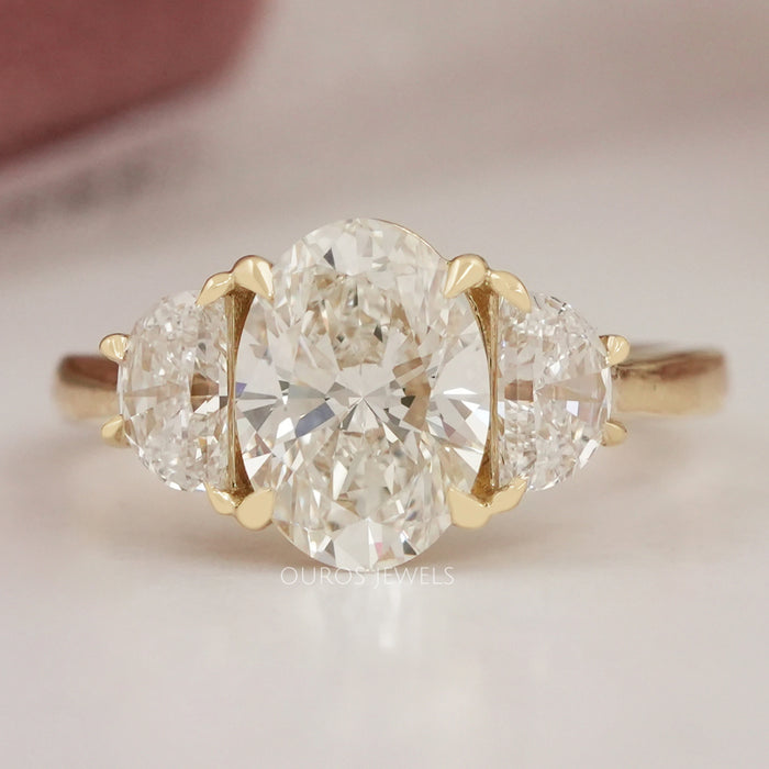 Oval Cut Lab Diamond Engagement Ring With Three Stone