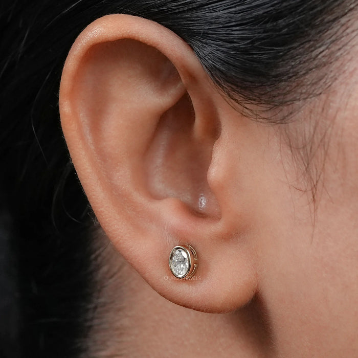 Oval Lab-Grown Diamond Bezel Set Earrings