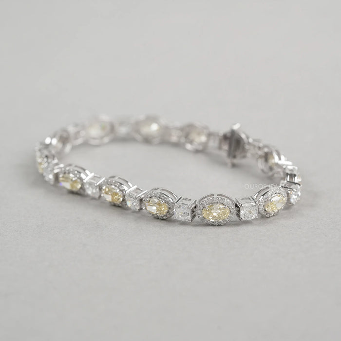 Yellow Oval Cut Halo Diamond Tennis Bracelet