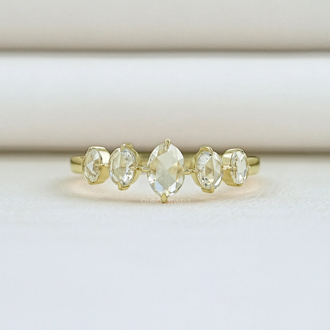 Five Stone Rose Cut Oval Diamond Ring
