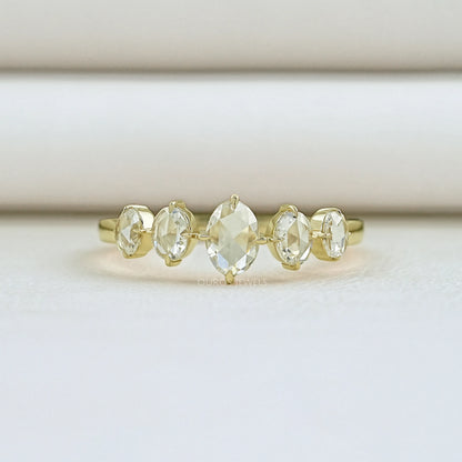 Five Stone Rose Cut Oval Diamond Ring