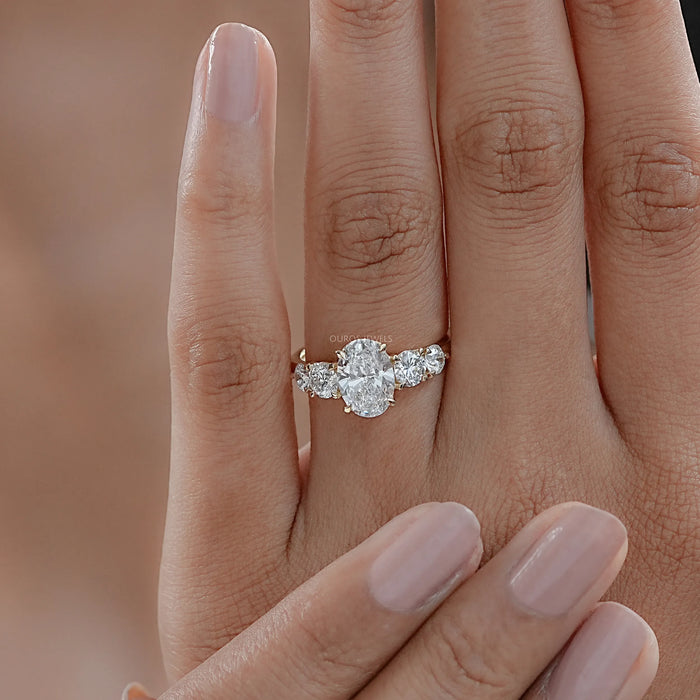 Five Stone Oval And Round Diamond Engagement Ring