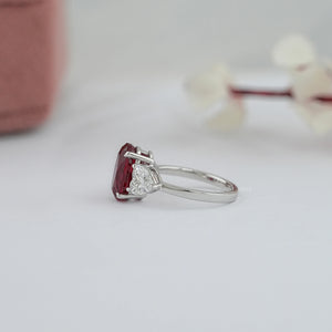 3 Stone Oval Ruby Lab Gemstone Ring