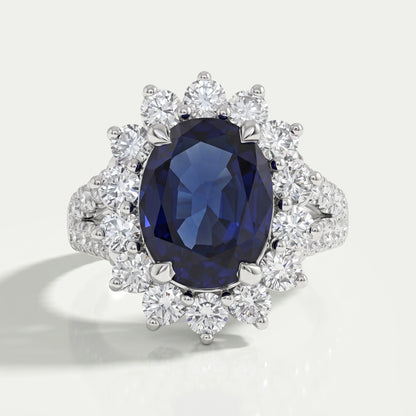 Sapphire Oval Gemstone Halo Split Shank Engagement Ring