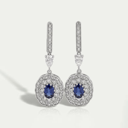 Oval Sapphire and Diamond Double Halo Earrings