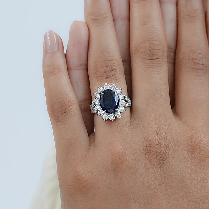 Sapphire Oval Gemstone Halo Split Shank Engagement Ring