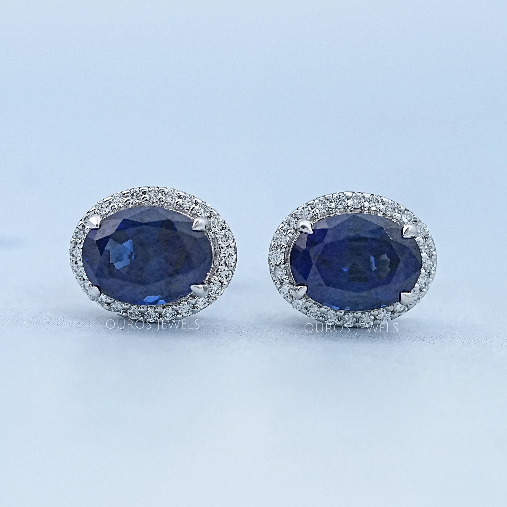 Oval Cut Sapphire Gemstone Stud Earring