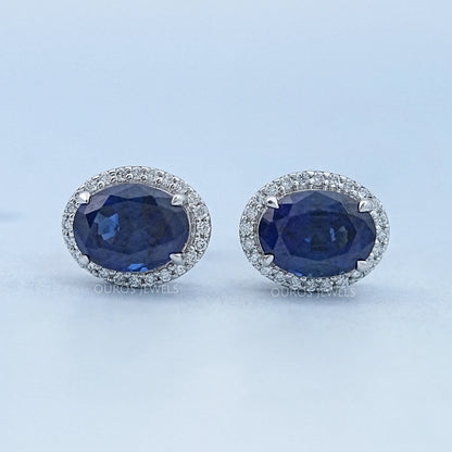 Oval Cut Sapphire Gemstone Stud Earring