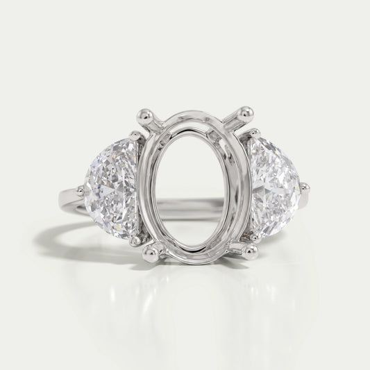 Oval Shape And Half Moon Semi Mount Engagement Ring