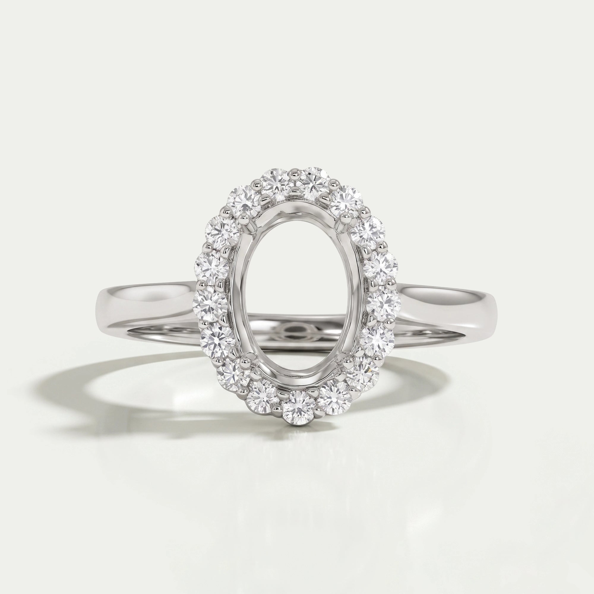 Oval Shape Halo Semi Mount Engagement Ring Ring