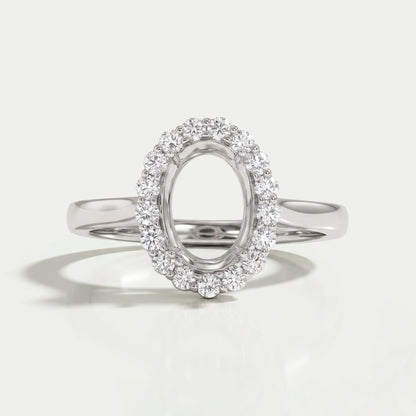 Oval Shape Halo Semi Mount Engagement Ring Ring