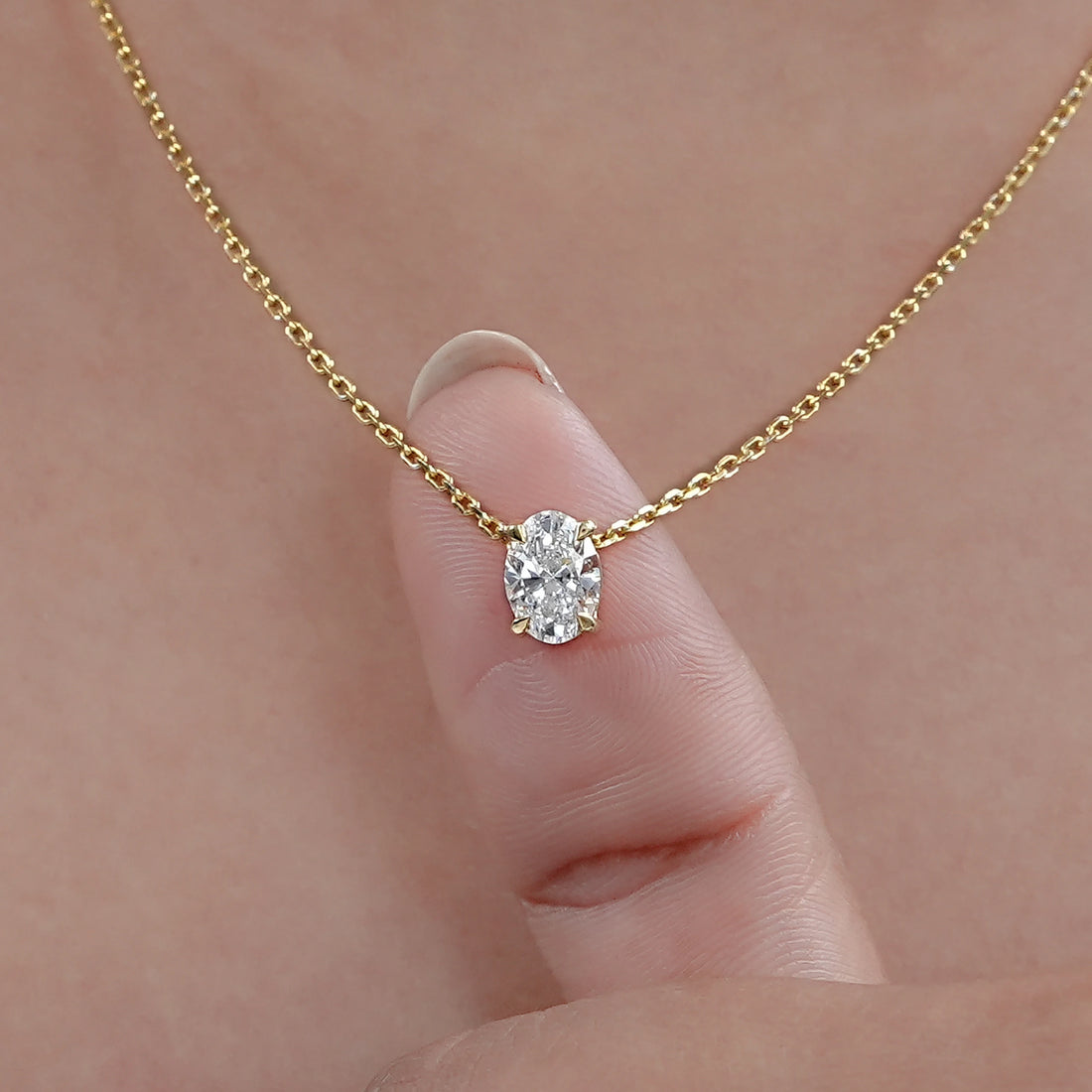 Oval Cut Lab Diamond Solitaire Pendant Necklaces