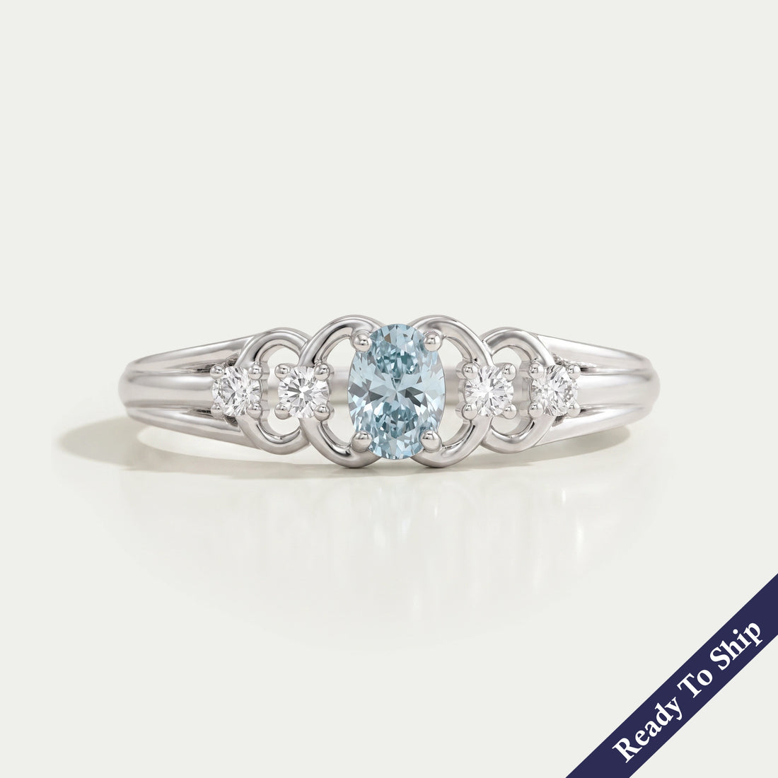 Green Oval Diamond Dainty Ring