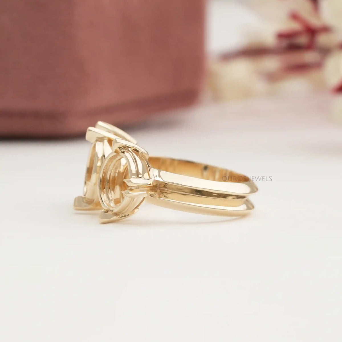 Three Stone Oval Semi Mount Engagement Ring