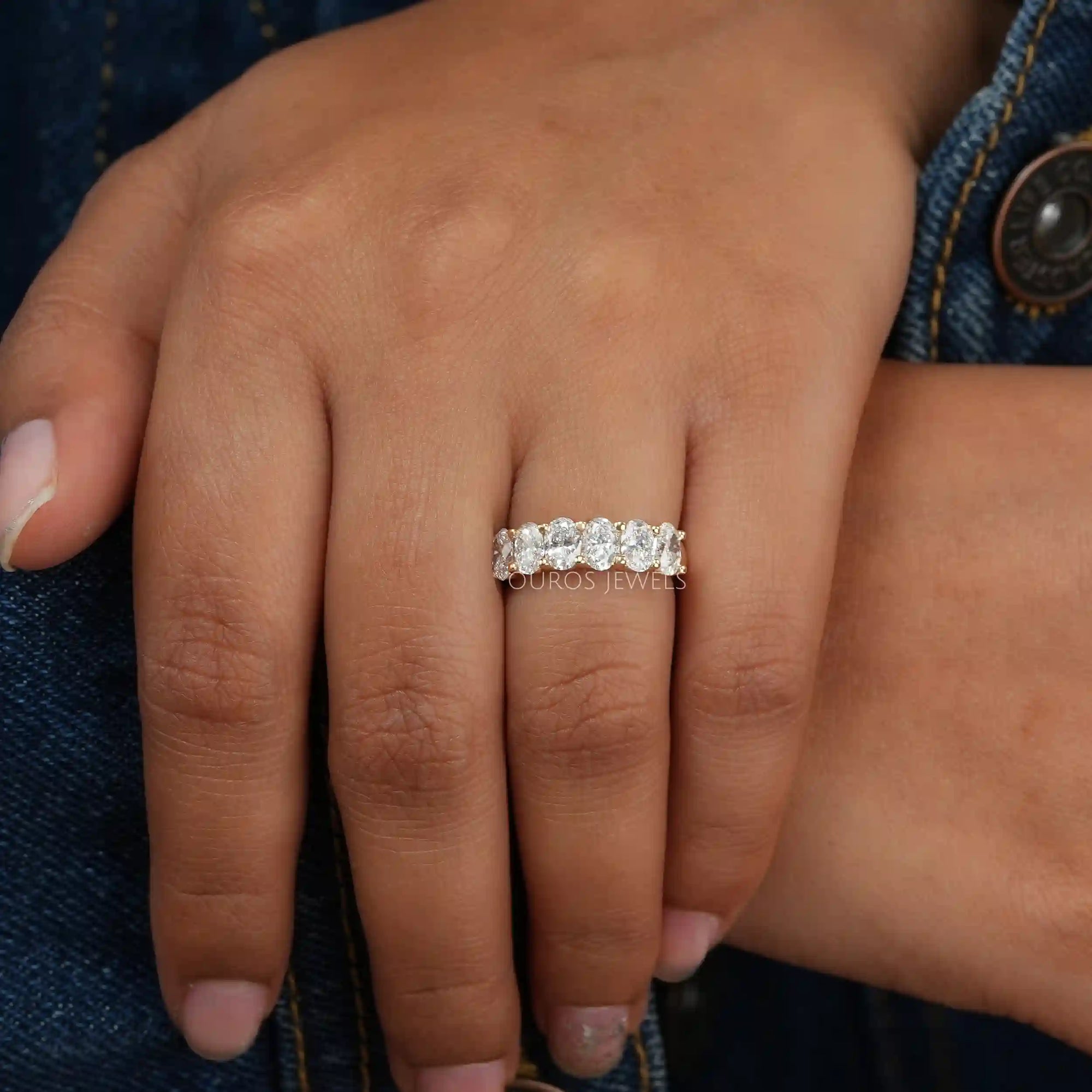 Oval Cut Lab Diamond Wedding Band Rings