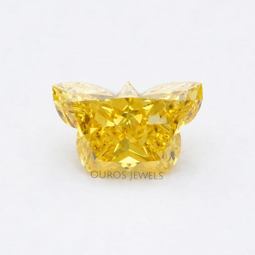 front view of 1.55 carat yellow butterfly cut lab grown diamond