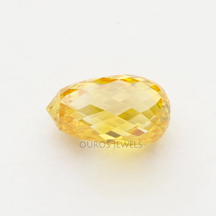 front view of 1.80 carat yellow briolette cut diamond lab grown