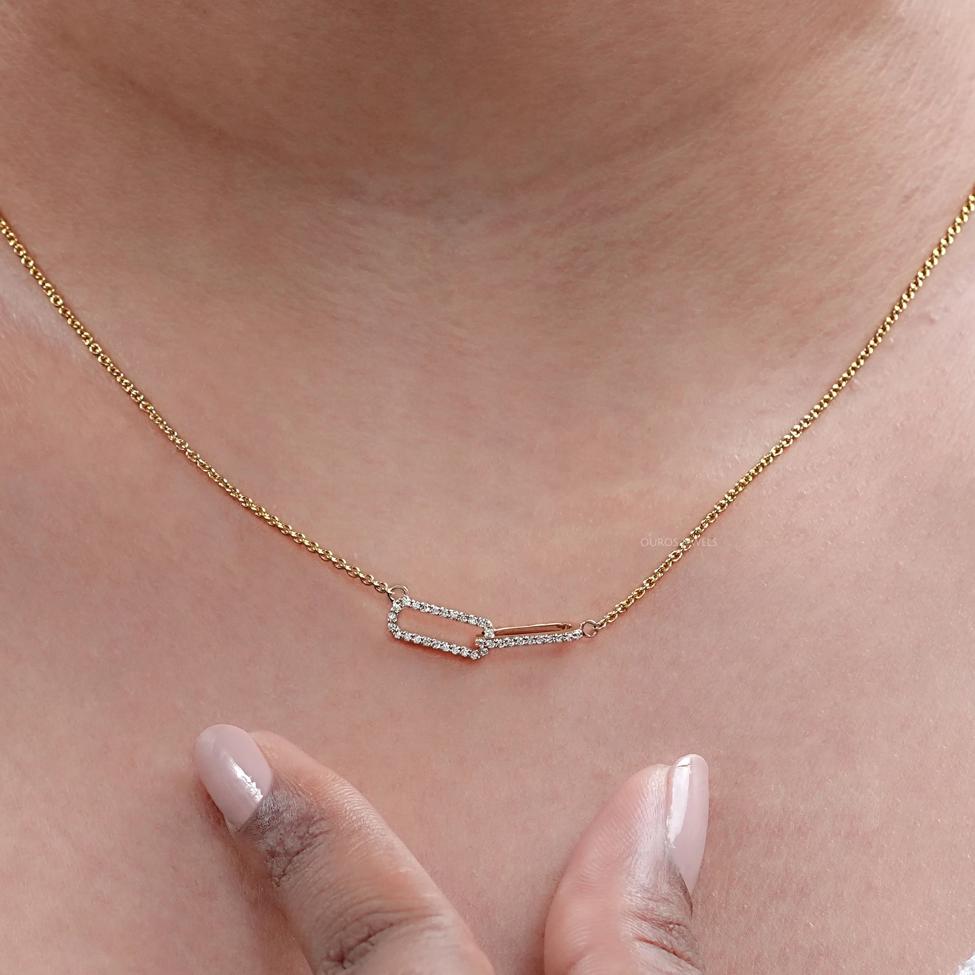 Open Rectangle Round Lab Diamond Interlinked Pendant Necklaces