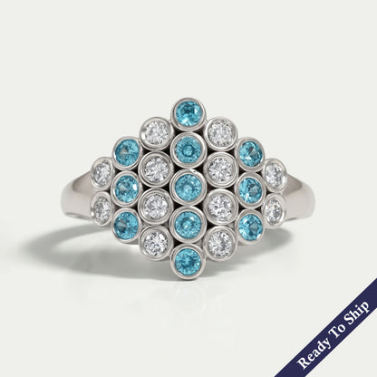 Paraiba Round Gemstone Bezel Set Wedding Ring