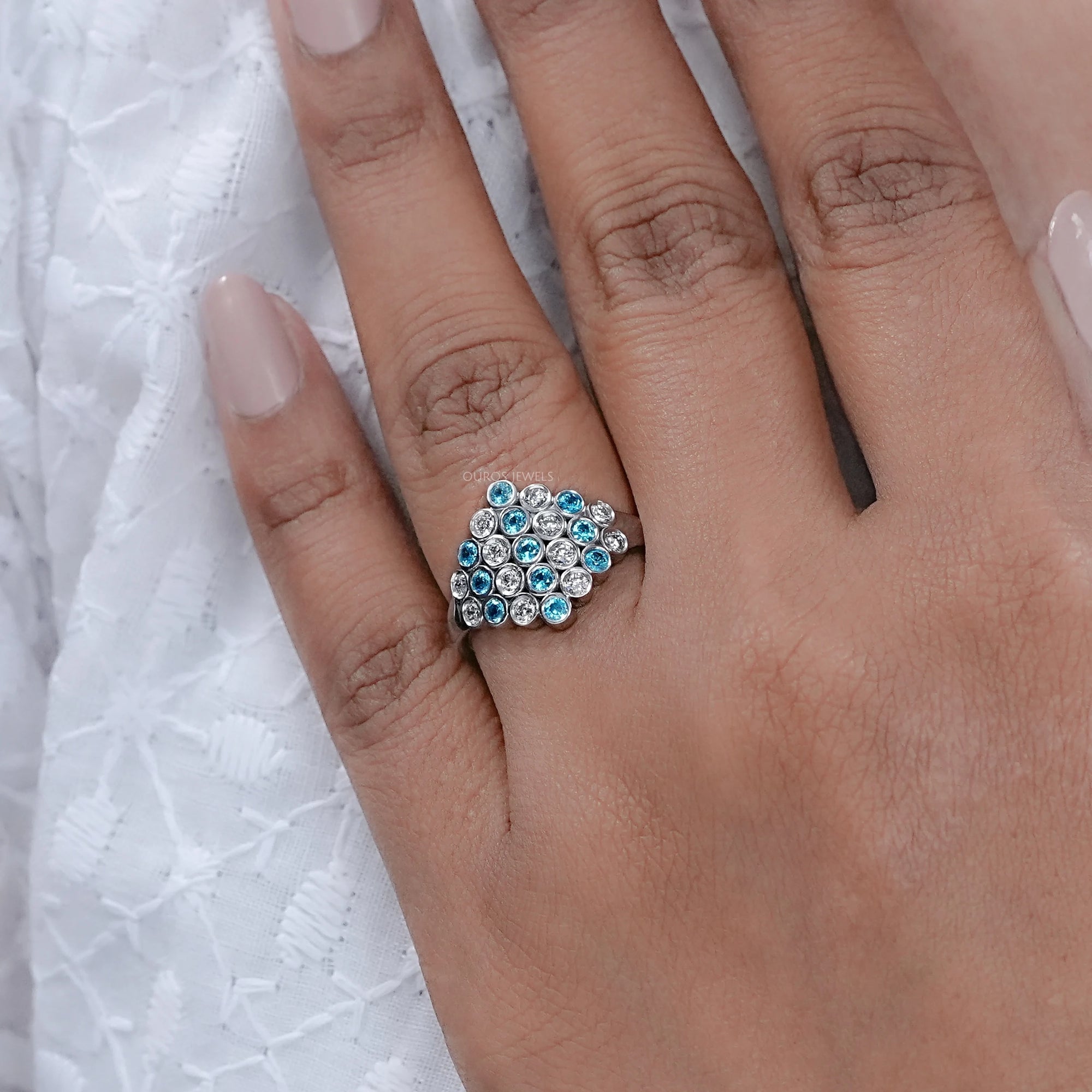 Round Cut Paraiba Lab Gemstone Bezel Set Wedding Ring Ring