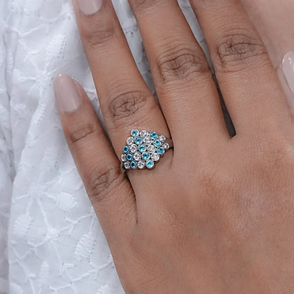Round Cut Paraiba Lab Gemstone Bezel Set Wedding Ring Ring