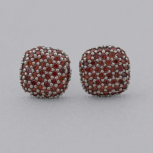 Red Round Cut Lab Diamond Pave Set Stud
