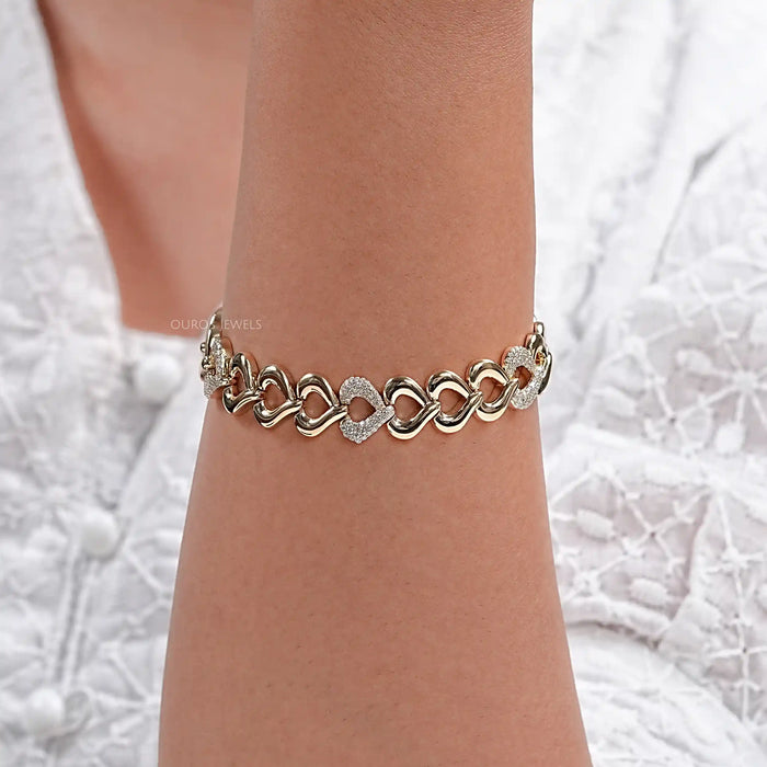 Pave Diamond Open Heart Link Bracelet