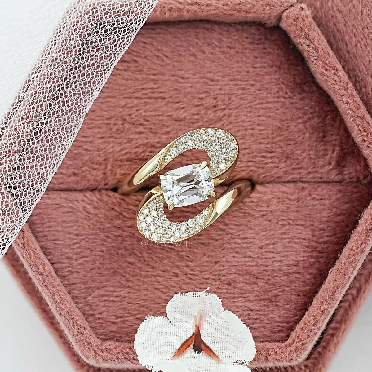 Old Mine Cushion Cut Diamond Accent Bypass Ring Rings