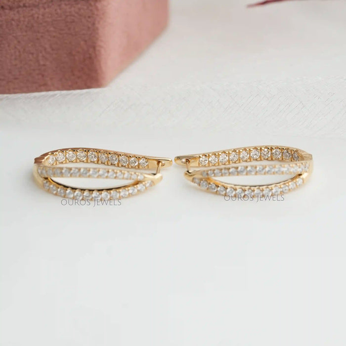 Pave Set Round Diamond Duo Hoop Earrings