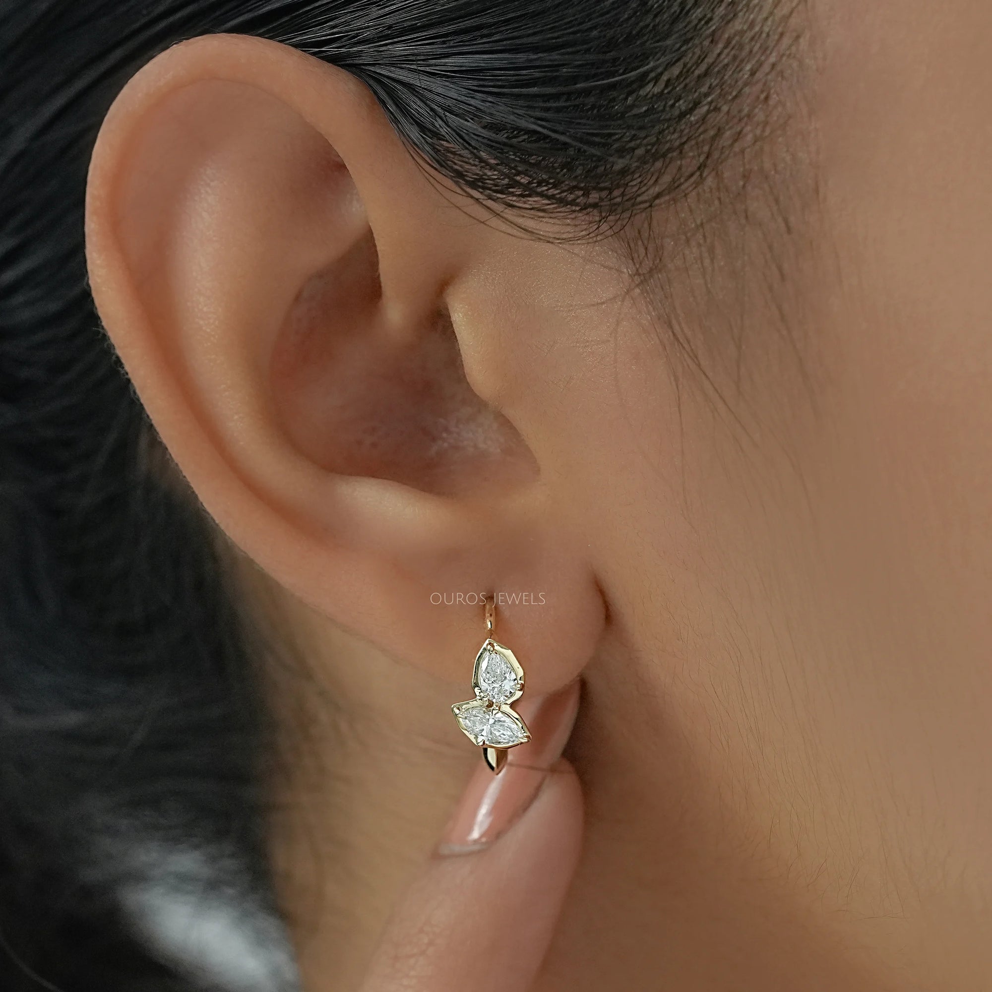 Pear And Marquise Lab Diamond Hoop Earrings