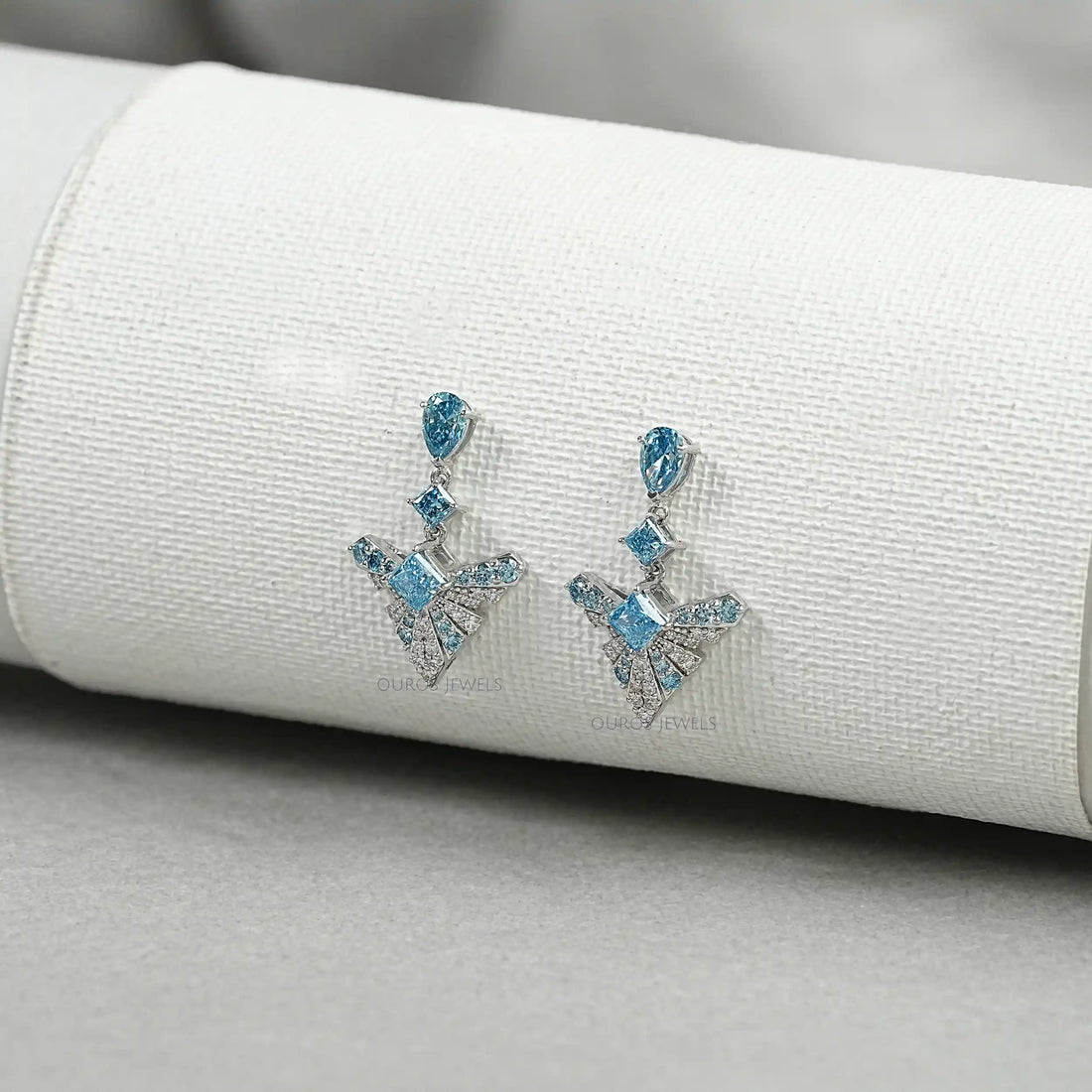 Blue Geometric Diamond Drop Earrings Earrings