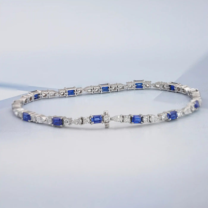 Emerald Cut Sapphire And Lab Dimond Bracelet