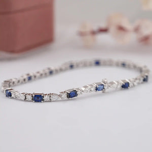 Emerald Cut Sapphire And Lab Dimond Bracelet