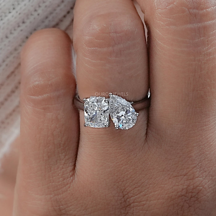 Pear And Cushion Cut Hidden Halo Toi Moi Ring