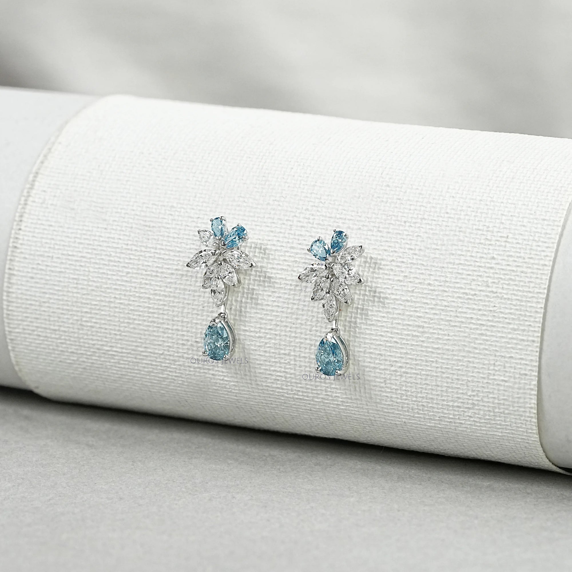 Blue Pear Diamond Cluster Drop Earrings Earrings