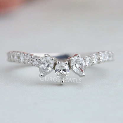 Pear Cut Curved Wedding Band Rings