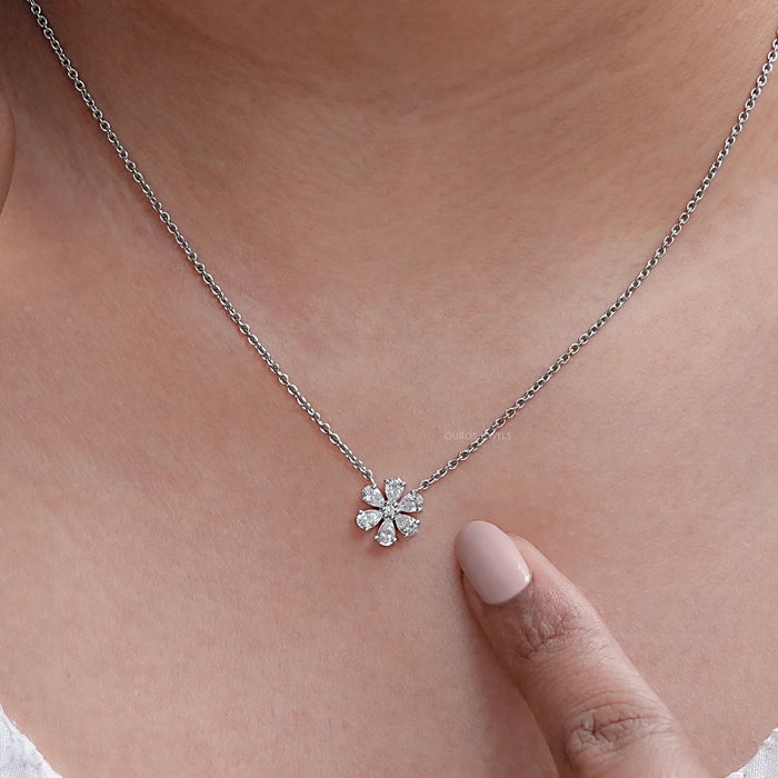 Round And Pear Cut Diamond Floral Pendant