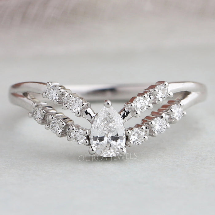 Double Curved Band Pear Diamond Ring