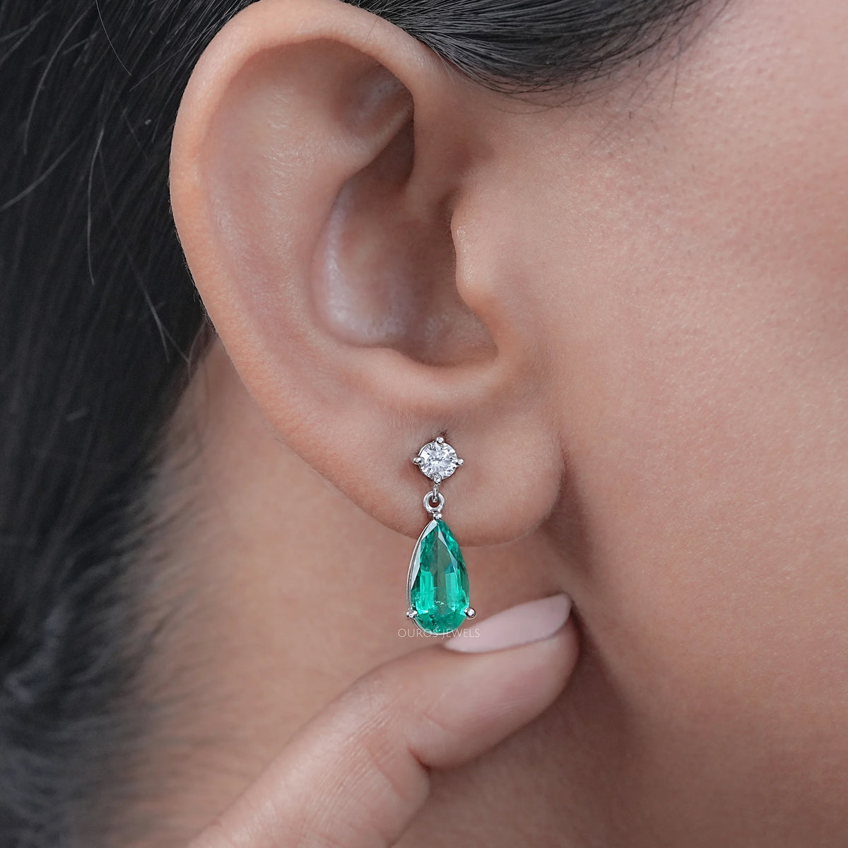 Green Pear Gemstone Drop Earrings Earrings