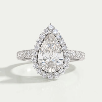Pear Cut Halo Solitaire Accent Engagement Ring
