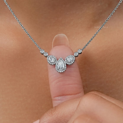 Pear Cut Halo Teardrop Chain Necklace