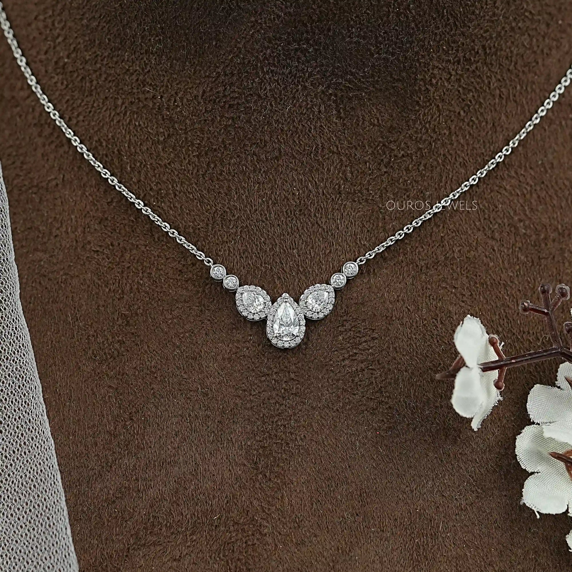 Pear Cut Halo Teardrop Chain Necklace Necklaces