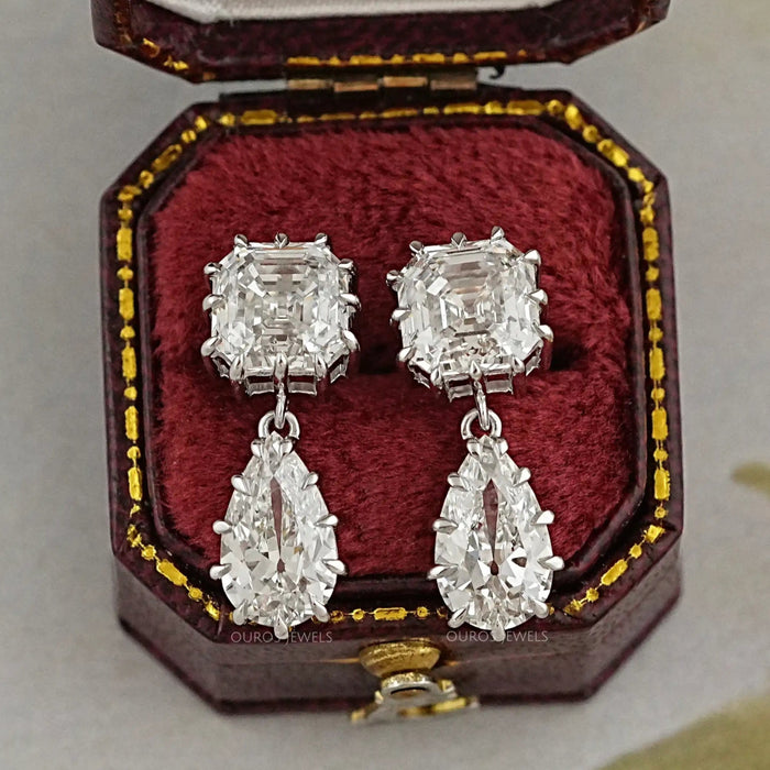 Old Mine Pear Cut Lab Diamond Dangle Earrings 