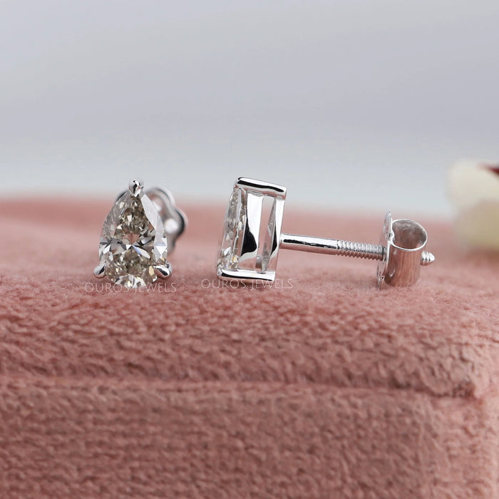 Pear Moss Agate Diamond Stud Earrings