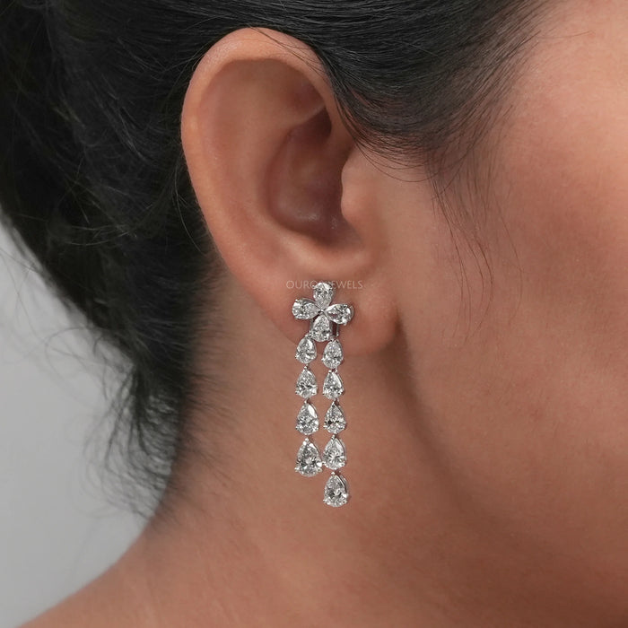 Pear Shape Diamond Dangle Earrings in 18K White Gold