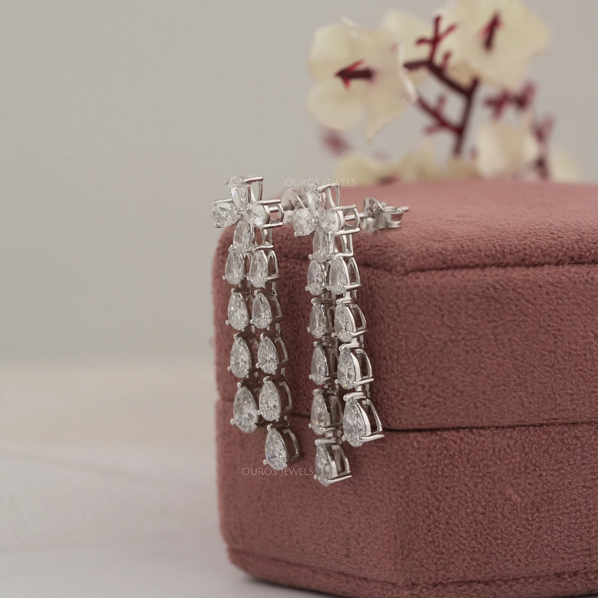 Pear Shape Diamond Dangle Earrings in 18K White Gold Earrings