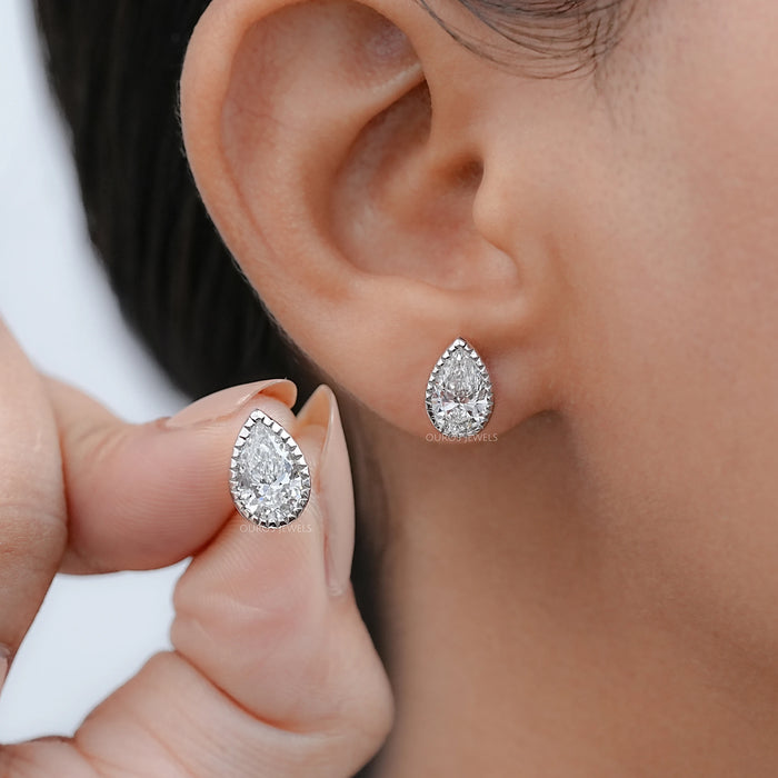 Lab Grown Pear Cut Diamond Milgrain Set Earrings