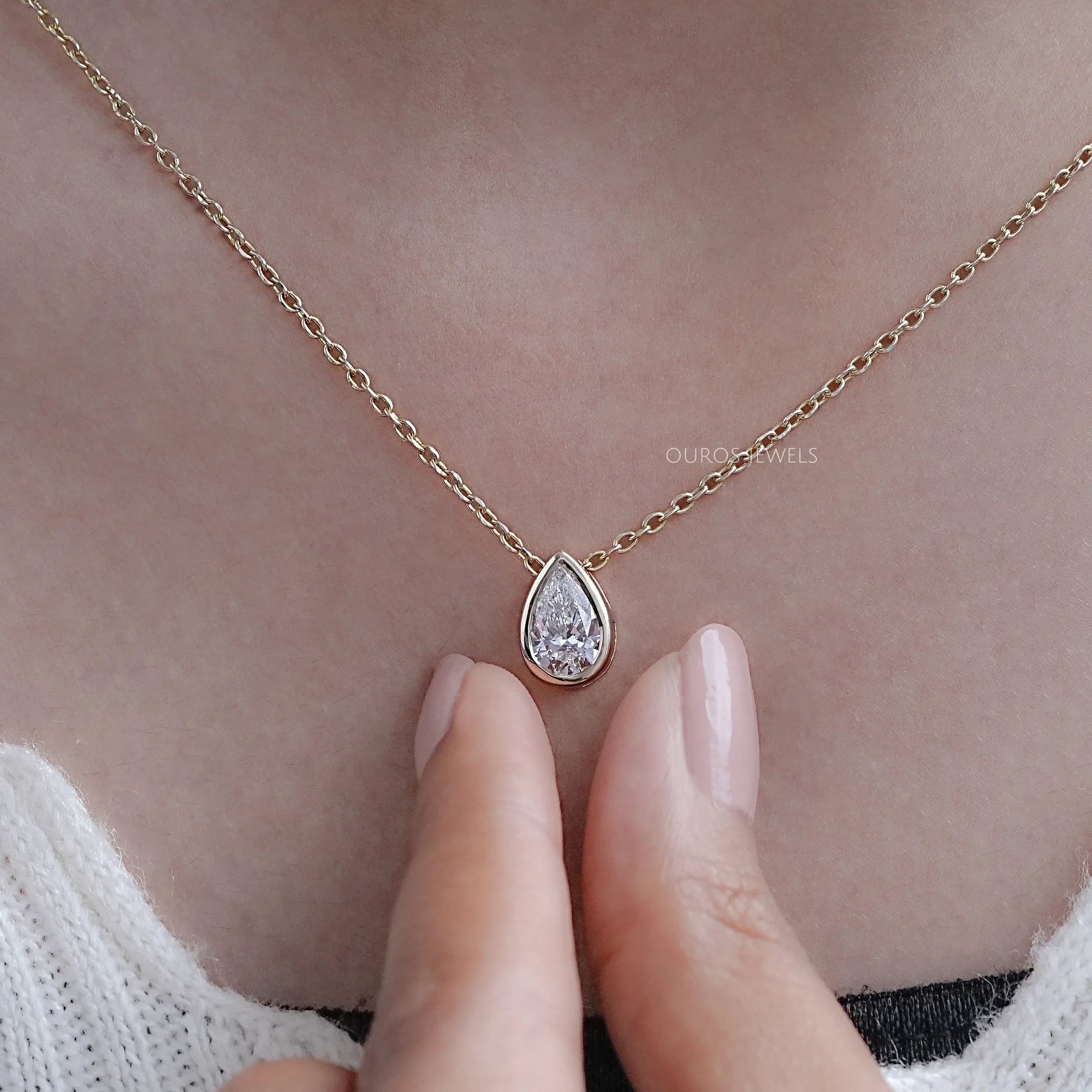 Bezel Set Pear Lab Diamond Solitaire Pendant Necklaces